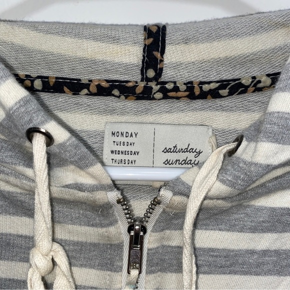 Anthropologie Sat. Sun. Harley Gray Stripe Peplum Zip Hoodie Women’s Small B-1 - Picture 7 of 9